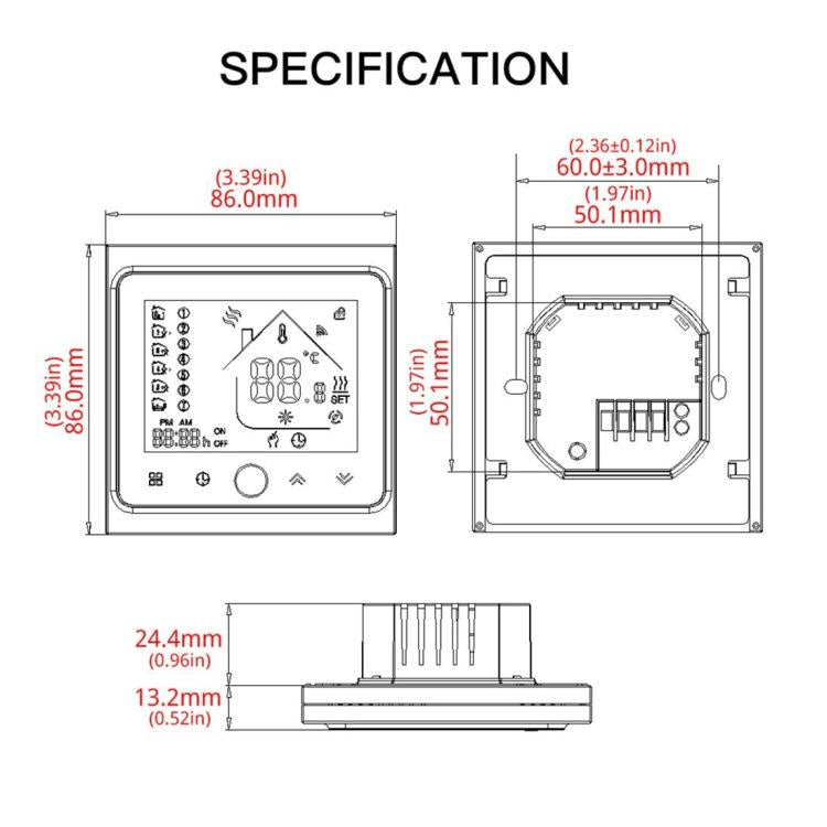 BHT-002GALW 3A Load Water Heating Type LCD Digital Heating Room Thermostat with Time Display, WiFi Control, BHT-002GBLW 3A (Black) Water Heating Type, BHT-002GBLW 3A (White) Water Heating Type