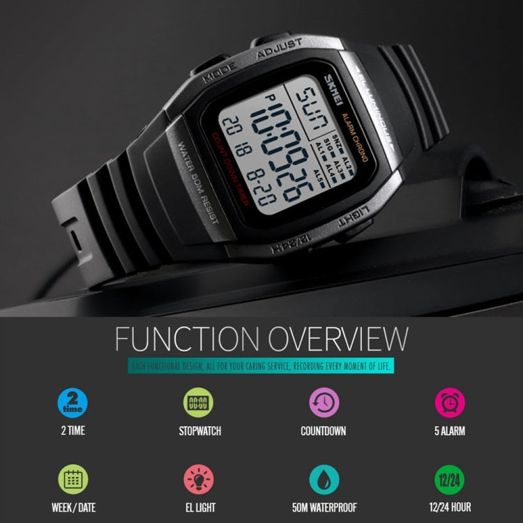 SKMEI 1278 Fashionable Outdoor 50m Waterproof Digital Watch Student Sports Wrist Watch Support 5 Group Alarm Clocks (Titanium), SKMEI 1278