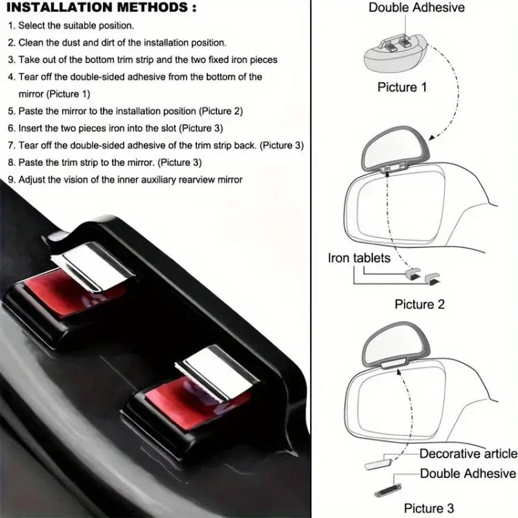 3R-091 Car Blind Spot Left Rear View Wide Angle Adjustable Mirror, 3R-091, 3R-091 (Black)