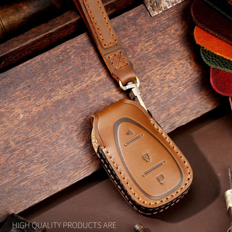 For Chevrolet 3-button Hallmo Car Cowhide Leather Key Protective Cover Key Case, C112
