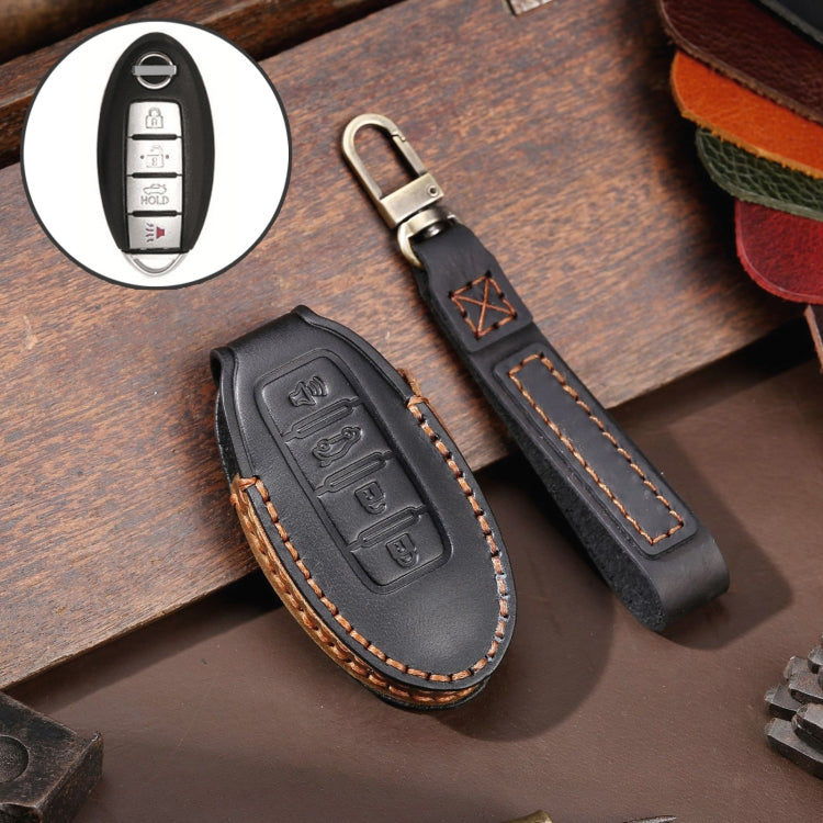 For Nissan 4-button Horn Hallmo Car Cowhide Leather Key Protective Cover Key Case, C066