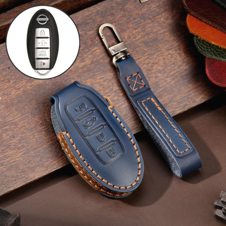 For Nissan 4-button Horn Hallmo Car Cowhide Leather Key Protective Cover Key Case, C066