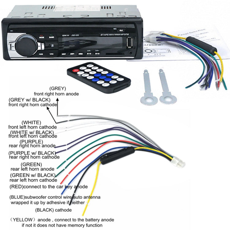 JSD-520 Car Stereo Radio MP3 Audio Player Support Bluetooth Hand-free Calling / FM / USB / SD, EU Plug Version, JSD-520, EU Plug Version