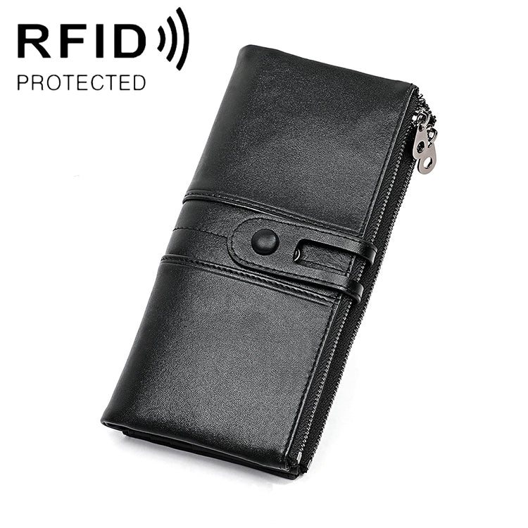 3520 Long Cowhide Leather Folding Anti-magnetic RFID Wallet for Ladies, with Card Slots, 3520 Yellowish-brown, 3520 Black, 3520 Coffee, 3520 Blue, 3520 Red