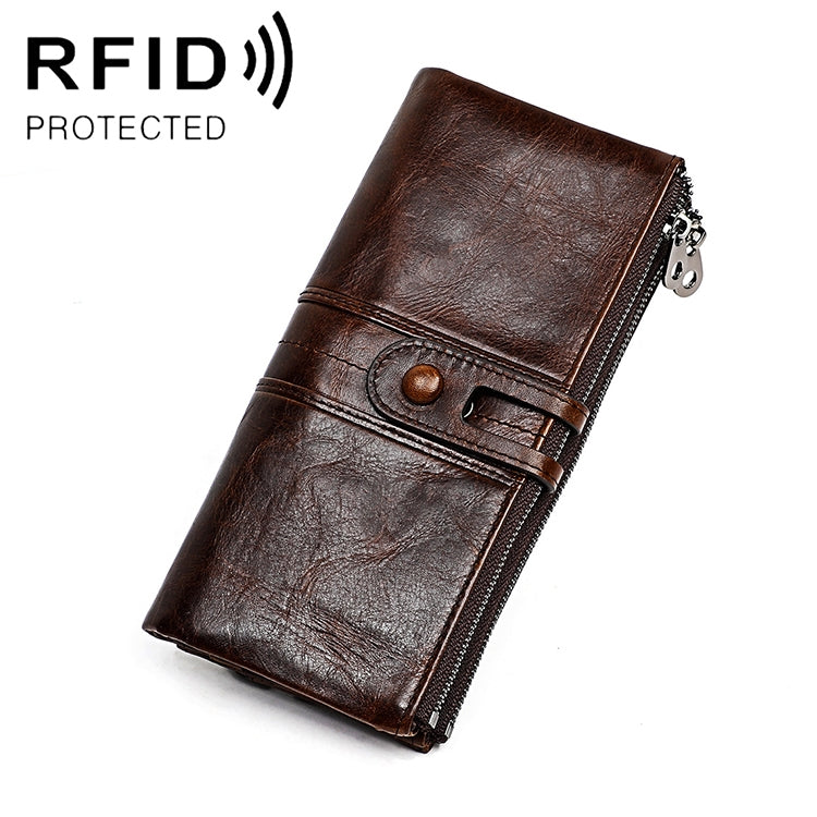 3520 Long Cowhide Leather Folding Anti-magnetic RFID Wallet for Ladies, with Card Slots, 3520 Yellowish-brown, 3520 Black, 3520 Coffee, 3520 Blue, 3520 Red