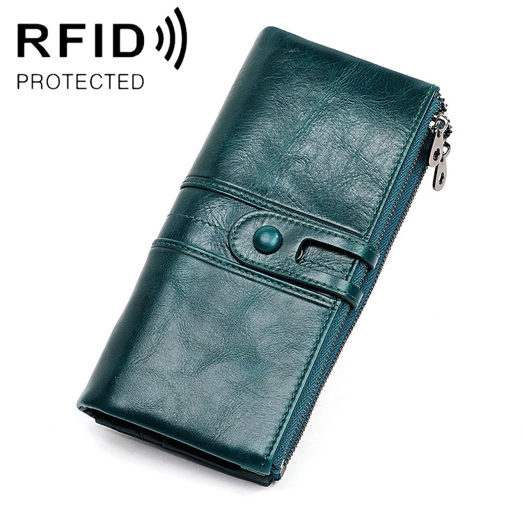 3520 Long Cowhide Leather Folding Anti-magnetic RFID Wallet for Ladies, with Card Slots, 3520 Yellowish-brown, 3520 Black, 3520 Coffee, 3520 Blue, 3520 Red