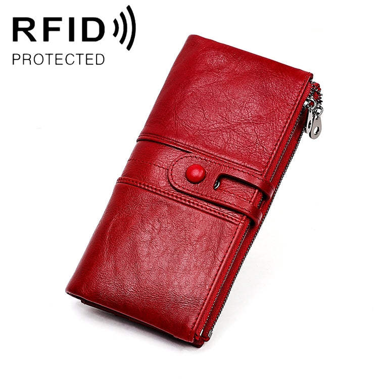 3520 Long Cowhide Leather Folding Anti-magnetic RFID Wallet for Ladies, with Card Slots, 3520 Yellowish-brown, 3520 Black, 3520 Coffee, 3520 Blue, 3520 Red