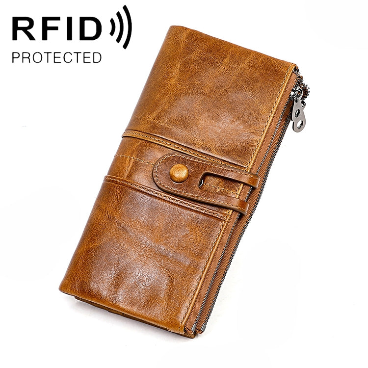 3520 Long Cowhide Leather Folding Anti-magnetic RFID Wallet for Ladies, with Card Slots, 3520 Yellowish-brown, 3520 Black, 3520 Coffee, 3520 Blue, 3520 Red