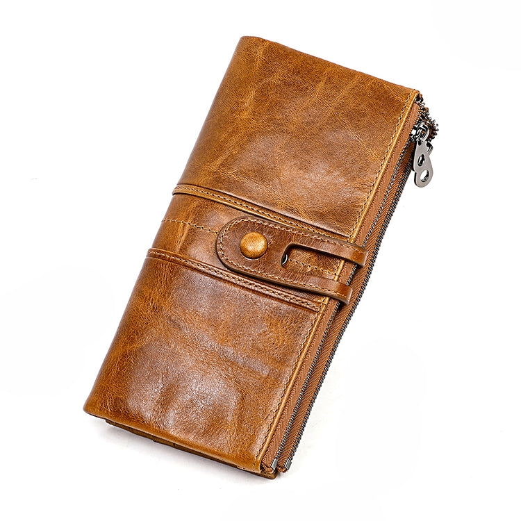 3520 Long Cowhide Leather Folding Anti-magnetic RFID Wallet for Ladies, with Card Slots, 3520 Yellowish-brown, 3520 Black, 3520 Coffee, 3520 Blue, 3520 Red