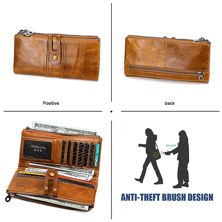 3520 Long Cowhide Leather Folding Anti-magnetic RFID Wallet for Ladies, with Card Slots, 3520 Yellowish-brown, 3520 Black, 3520 Coffee, 3520 Blue, 3520 Red