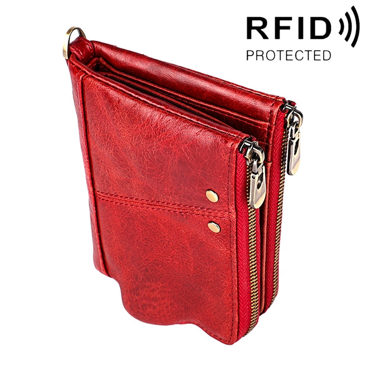 3533 Long Crazy Horse Texture Cowhide Leather Folding Anti-magnetic RFID Wallet Clutch Bag for Men, with Card Slots, 3533 Yellowish-brown, 3533 Black, 3533 Coffee, 3533 Blue, 3533 Red