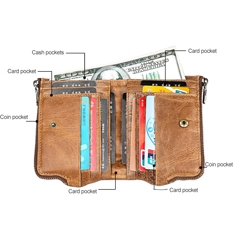 3533 Long Crazy Horse Texture Cowhide Leather Folding Anti-magnetic RFID Wallet Clutch Bag for Men, with Card Slots, 3533 Yellowish-brown, 3533 Black, 3533 Coffee, 3533 Blue, 3533 Red