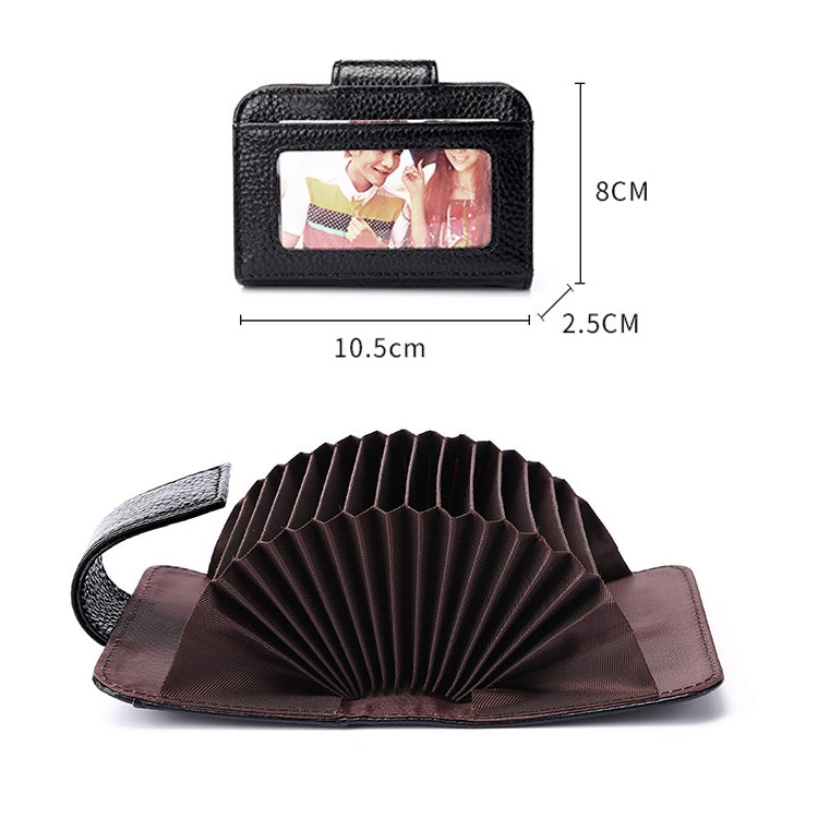 KB188 Horizontal Cowhide Leather Organ Shape Multiple Card Slots Anti-magnetic RFID Wallet for Ladies, with Transparent Window, KB188 Sapphire Blue, KB188 Black, KB188 Coffee, KB188 Purple, KB188 Rose Red
