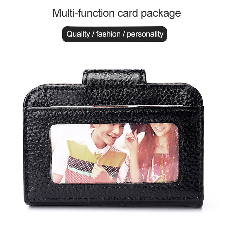 KB188 Horizontal Cowhide Leather Organ Shape Multiple Card Slots Anti-magnetic RFID Wallet for Ladies, with Transparent Window, KB188 Sapphire Blue, KB188 Black, KB188 Coffee, KB188 Purple, KB188 Rose Red