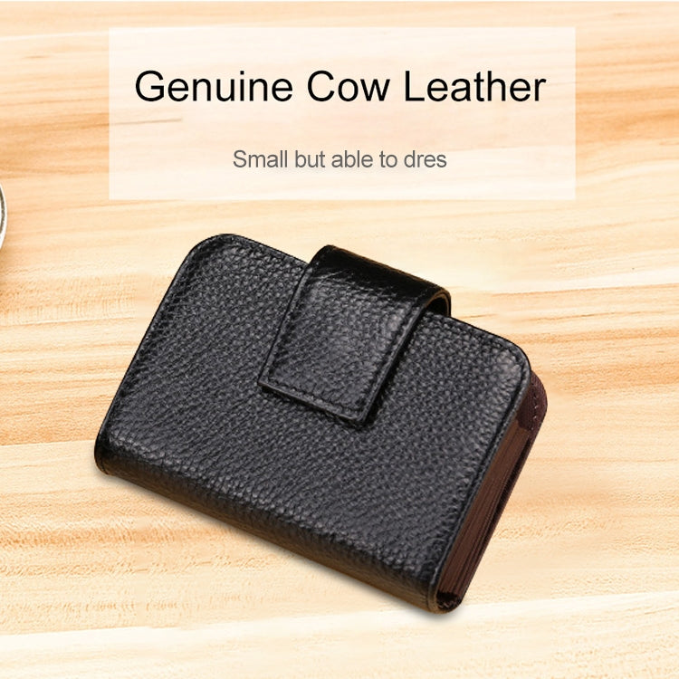 KB188 Horizontal Cowhide Leather Organ Shape Multiple Card Slots Anti-magnetic RFID Wallet for Ladies, with Transparent Window, KB188 Sapphire Blue, KB188 Black, KB188 Coffee, KB188 Purple, KB188 Rose Red