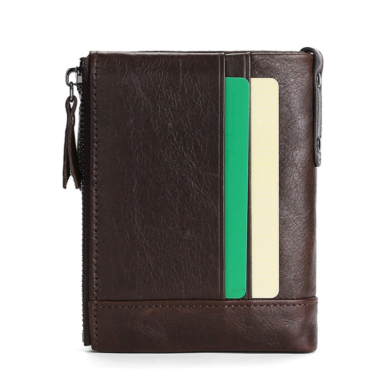 TP-197 Oil Wax Leather Multi-functional Double Zipper Clasp Antimagnetic Change RFID Leather Wallet