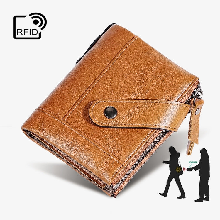 TP-197 Oil Wax Leather Multi-functional Double Zipper Clasp Antimagnetic Change RFID Leather Wallet