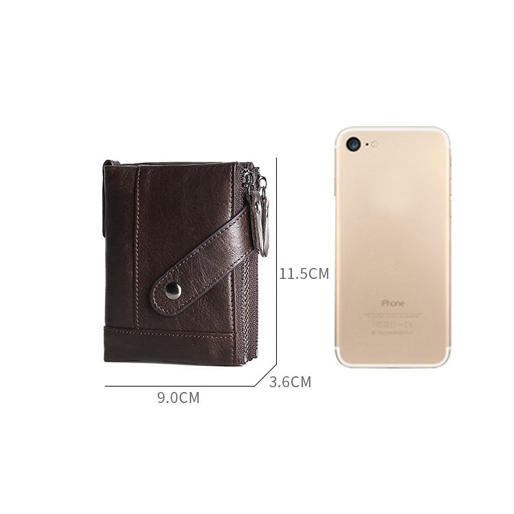 TP-197 Oil Wax Leather Multi-functional Double Zipper Clasp Antimagnetic Change RFID Leather Wallet