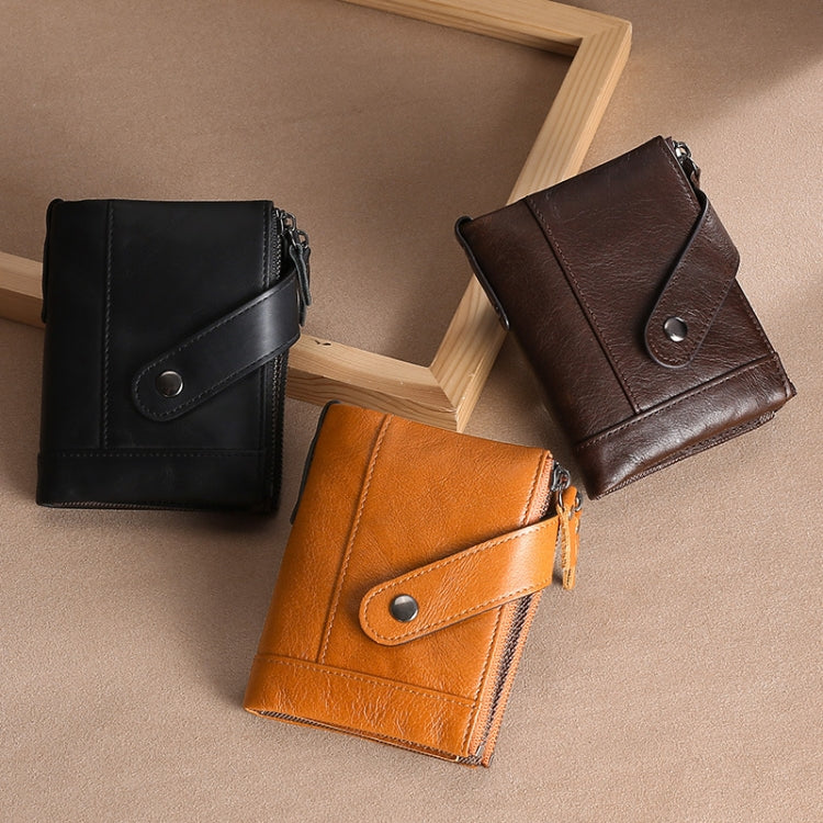 TP-197 Oil Wax Leather Multi-functional Double Zipper Clasp Antimagnetic Change RFID Leather Wallet