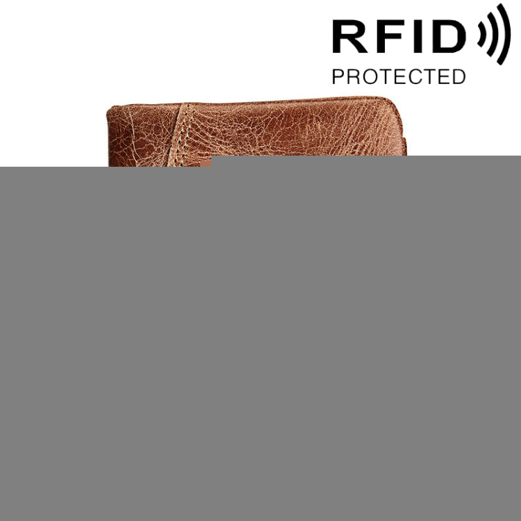 Genuine Cowhide Leather Crazy Horse Texture Zipper 3-folding Short Style Card Holder Wallet RFID Blocking Coin Purse Card Bag Protect Case for Men, Size: 12*9.5*4cm(Taupe), 3585