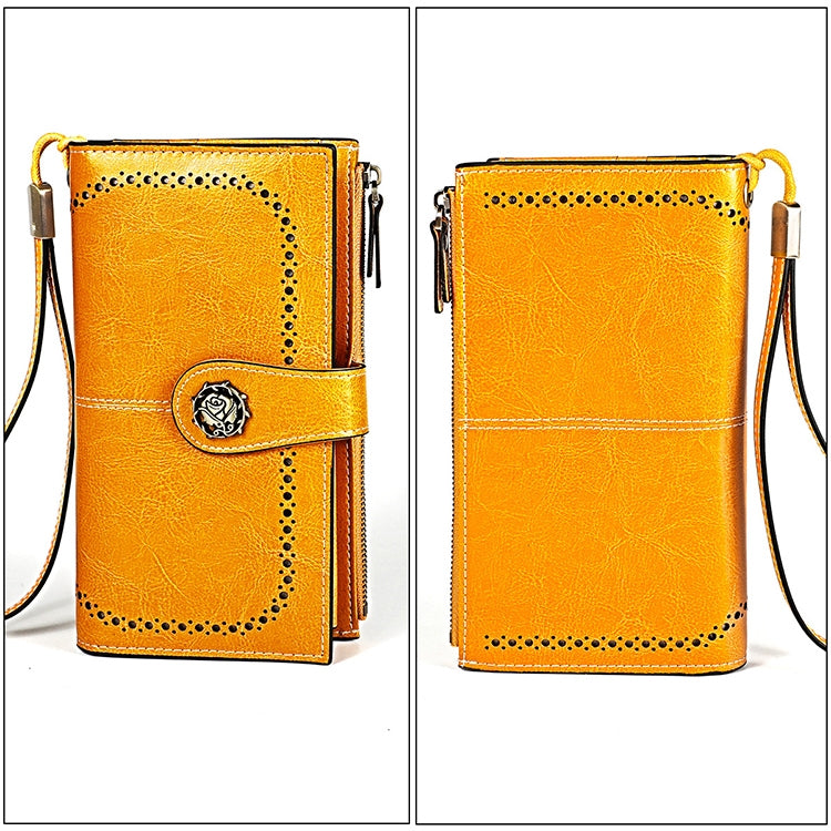 3526 Vintage Oil Wax Texture Large Capacity Long Multi-function Anti-magnetic RFID Wallet Clutch for Ladies