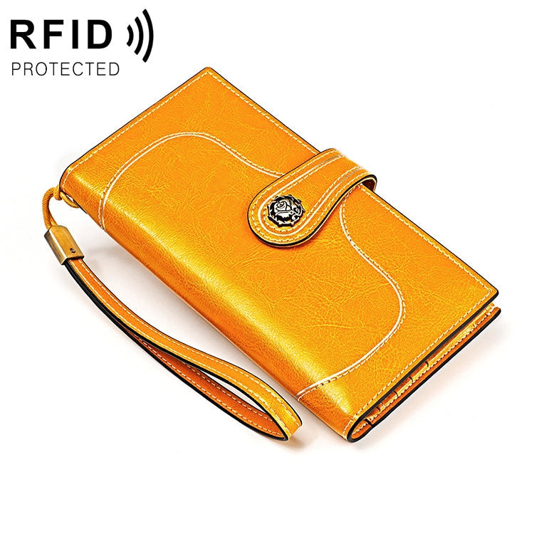3527 Vintage Oil Wax Texture Large Capacity Long Multi-function Anti-magnetic RFID Wallet Clutch for Ladies