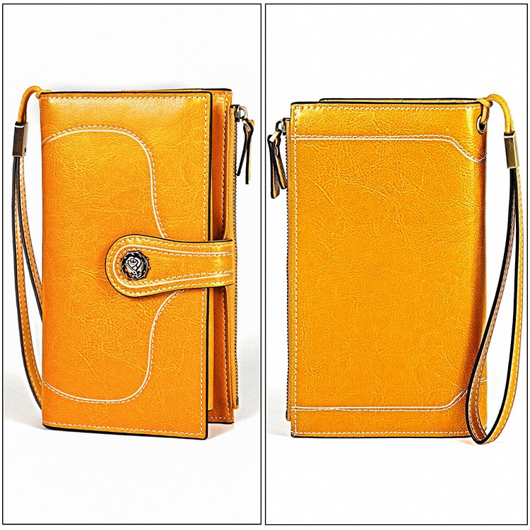 3527 Vintage Oil Wax Texture Large Capacity Long Multi-function Anti-magnetic RFID Wallet Clutch for Ladies