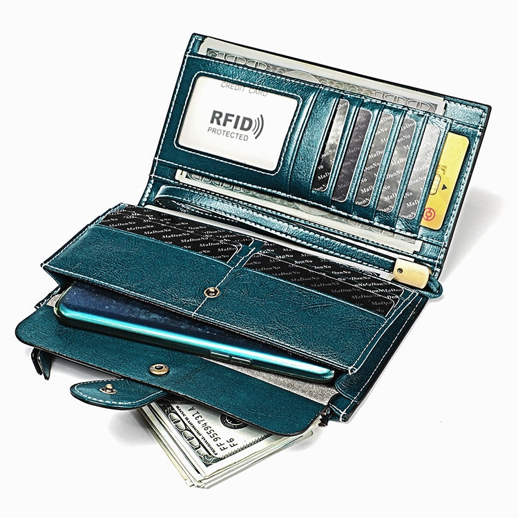 3527 Vintage Oil Wax Texture Large Capacity Long Multi-function Anti-magnetic RFID Wallet Clutch for Ladies