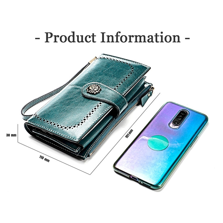 3527 Vintage Oil Wax Texture Large Capacity Long Multi-function Anti-magnetic RFID Wallet Clutch for Ladies
