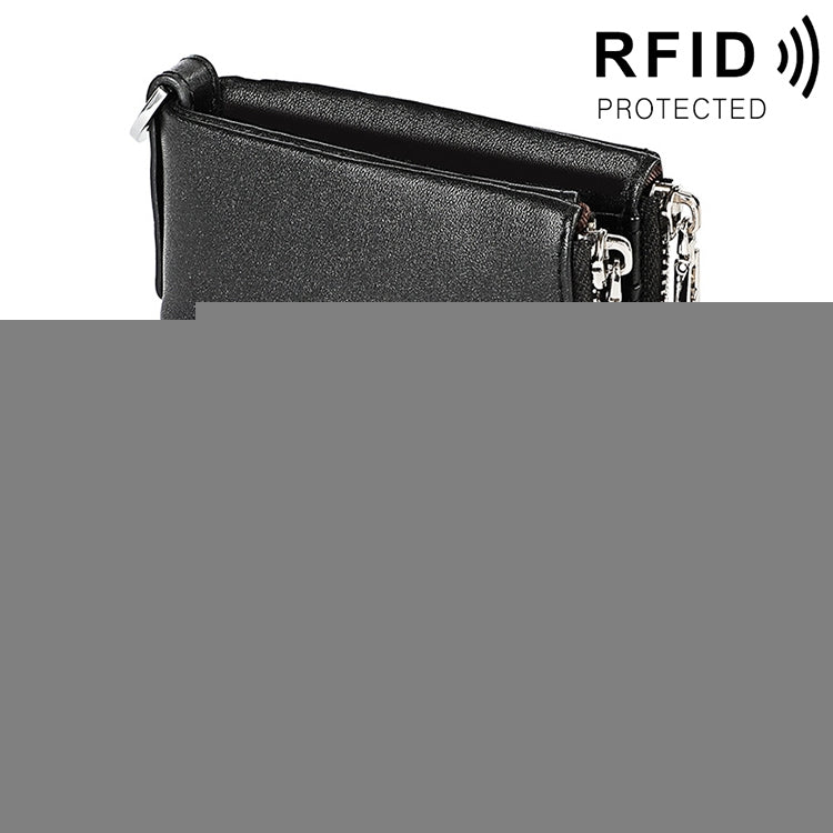 3529 Retro Crazy Horse Texture Double Zipper Anti-magnetic RFID Wallet for Man with Card Slots