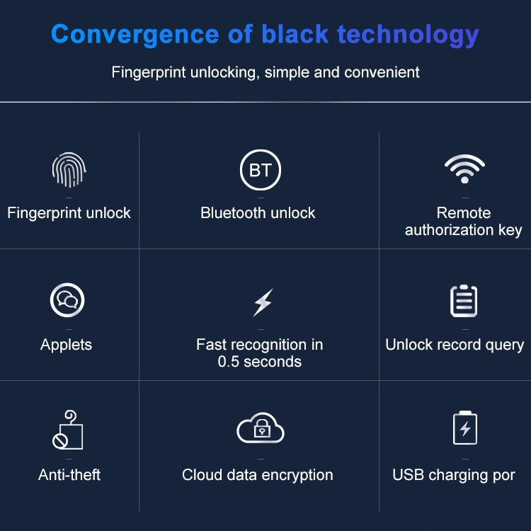 T22FB Micro USB Charging Zinc Alloy Smart Fingerprint + Bluetooth Drawer Bilateral Open Lock File Cabinet Lock, Bilateral Open Fingerprint + Bluetooth