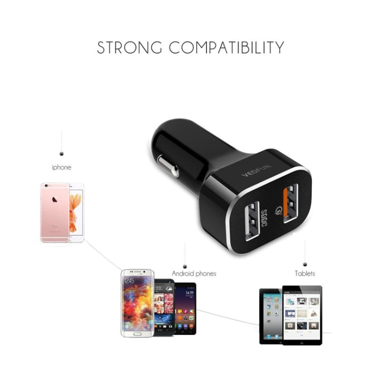 VEDFUN TurboDrive C210 Dual Ports Quick Charge 3.0 + SDDC Technology USB Car Charger for Smartphones and Tablets, C210