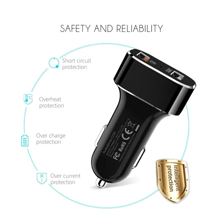 VEDFUN TurboDrive C210 Dual Ports Quick Charge 3.0 + SDDC Technology USB Car Charger for Smartphones and Tablets, C210