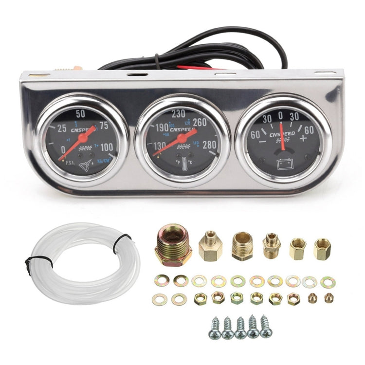 52mm 12V Universal Car Modified Triple Meter 3 in 1 Gauge Oil Press Gauge + Water Temperature Gauge + Ammeter, with Sensor, Car Modified Triple Meter 02