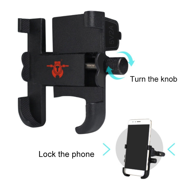 Portable Motorcycle Aluminum Alloy USB Charger Mobile Phone Holder, Handlebars Version