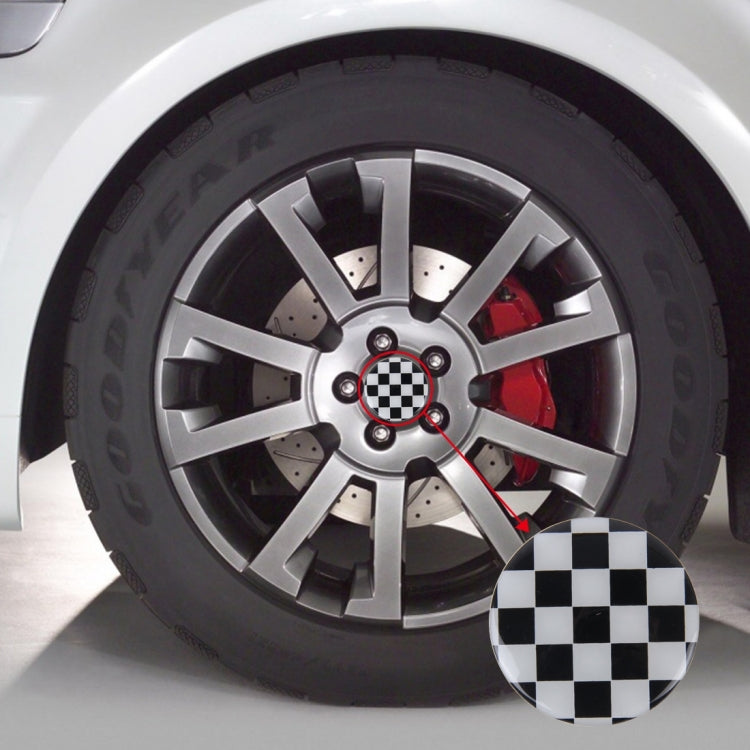4 PCS White And Black Grid Metal Car Sticker Wheel Hub Caps Centre Cover Decoration, White Black Grid
