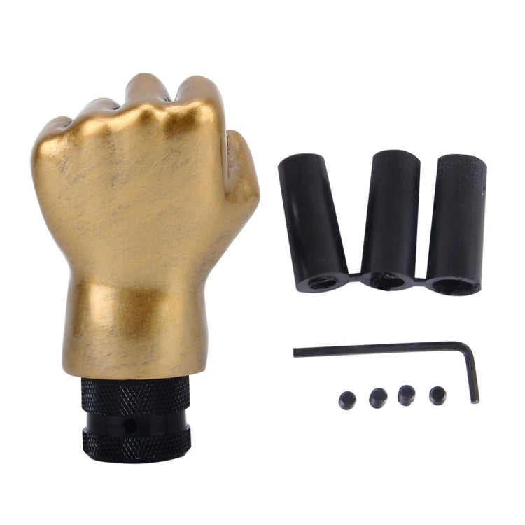 Universal Fist Shape Aluminum Manual or Automatic Gear Shift Knob Compatible with Three Rubber Covers Fit for All Car, Gold, Silver
