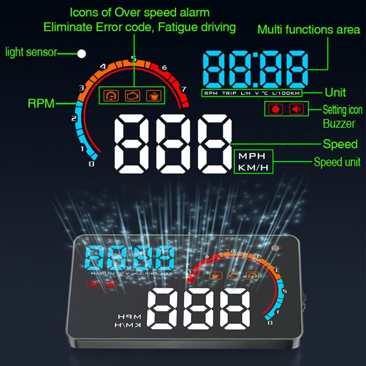 D2500 OBD2+GPS 4 inch Vehicle-mounted Head Up Display Security System, Support Car Speed / Engine Revolving Speed Display / Water Temperature / Battery Voltage / Running Speed & Direction & Distance, D2500