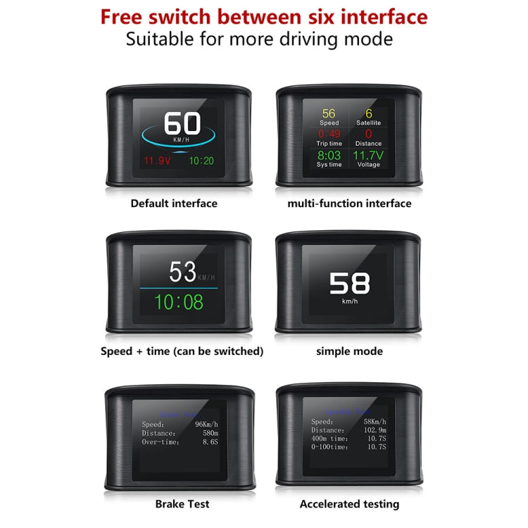 T600 HUD 2.2 inch Car GPS Smart Digital Meter with TFT LCD Multi-color, Speed & Driving Distance / Time & Voltage Display, Over Speed Alarm, Low Voltage Alarm, Kilometers & Miles Switching, T600