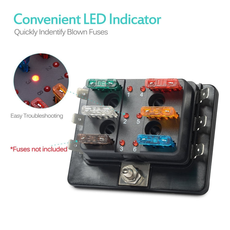 Universal 6 Way Fuse Box Block Fuse Holder Box Car Vehicle Circuit Automotive Blade Tool 6 Way Fuse Block, DC 10V-32V, 6 Way Fuse Box