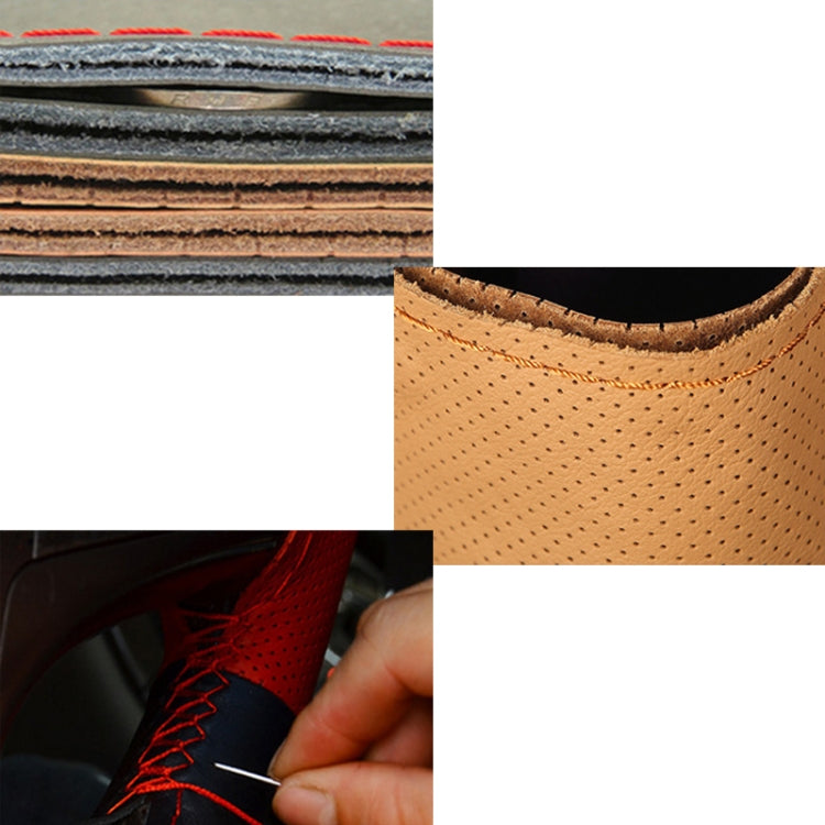 Four Seasons Genuine Leather Hand-stitched Car Adaptation Steering Wheel Cover