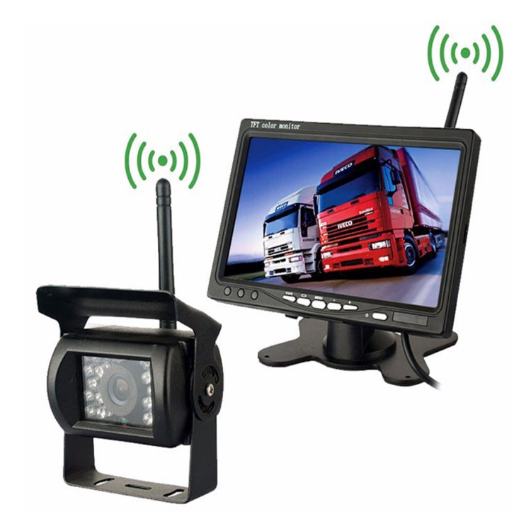 PZ607-W Wireless Vehicle Truck Backup Camera and Monitor Infrared Night Vision Rear View Camera with 7 inch HD Monitor for RV Trailer, PZ607-W