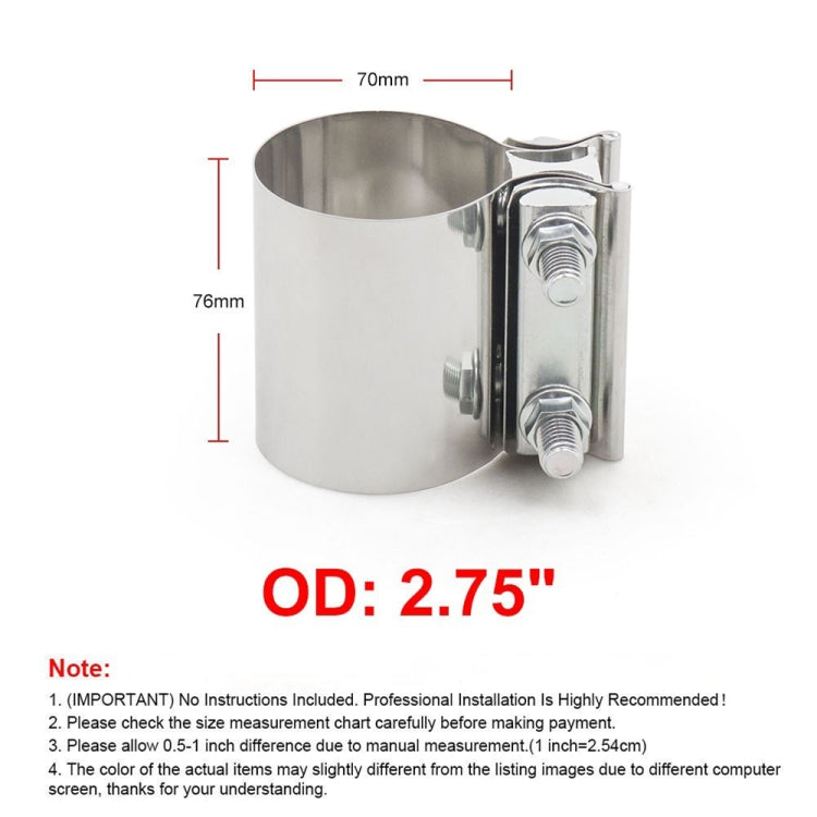 2.75 inch Car Turbo Exhaust Downpipe Stainless Steel Lap Joint Band Clamp, 2.75 inch