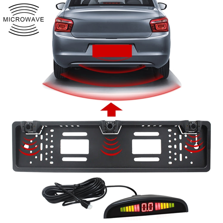 PZ300L Europe Car License Plate Frame Parking Sensors Reversing Radar with 3 Radar Detector, PZ300L