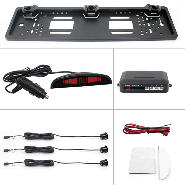 PZ300L-W Wireless Europe Car License Plate Frame Parking Sensors Reversing Radar with 3 Radar Detector, PZ300L-W