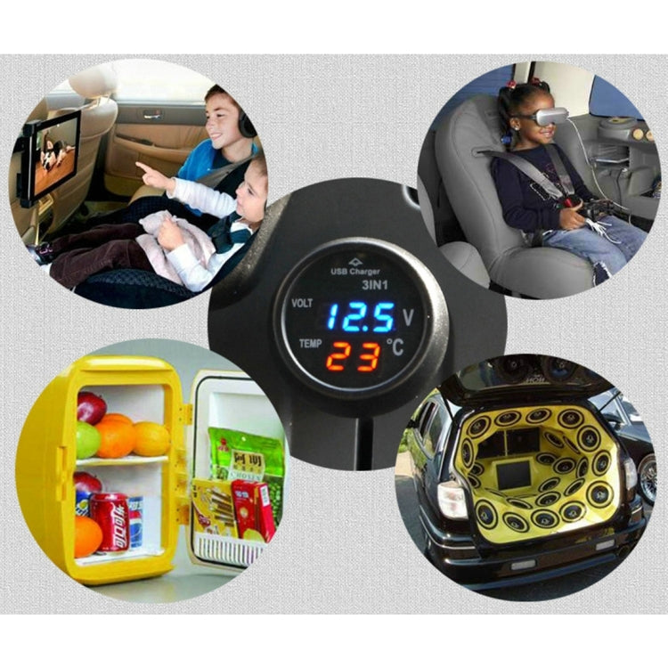 3 in 1 Universal Car Digital Voltage Meter Temperature Meter USB Charger, DC12-24V(Random Color Delivery), With USB Charger