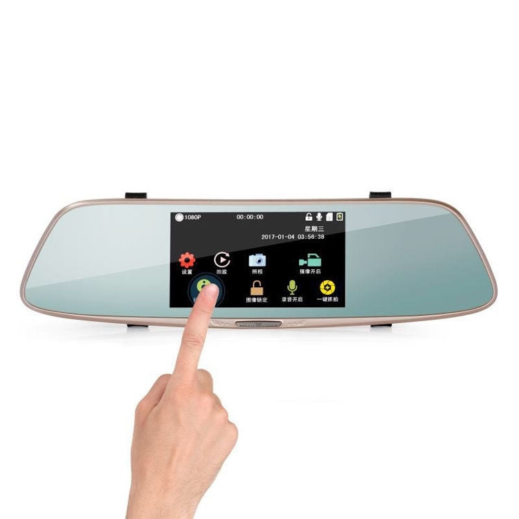 5 inch IPS Touch Screen Rear View Mirror Car Recorder with Dual Channel 720P Car Black Box, Separate Camera, Support 32GB TF Card, Night Vision, 150 Degree Wide Angle Viewing, 5 inch