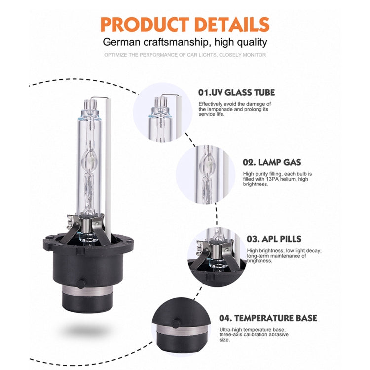 2 PCS D4S 35W 3800 LM 4300K ​​HID Bulbs Xenon Lights Lamps, DC 12V