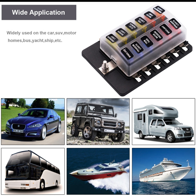 1 in 12 Out Fuse Box PC Terminal Block Fuse Holder Kits with LED Warning Indicator for Auto Car Truck Boat
