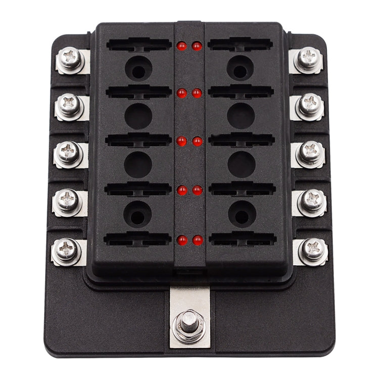 1 in 10 Out Fuse Box Screw Terminal Section Fuse Holder Kits with LED Warning Indicator for Auto Car Truck Boat